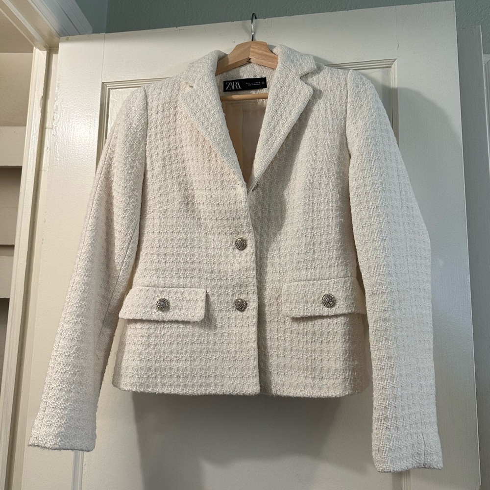 Zara cream tweed blazer